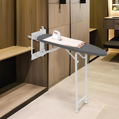 Vista 7 de Tabla de planchar plegable giratoria de 180° para armario, tabla de planchar deslizante, ahorro de espacio, resistente al calor para el hogar y Gris