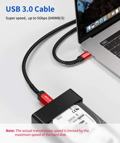 Vista 3 de JSAUX Cable de impresora USB B 3.0 a USB C de 6.6 pies, cable USB 3.0 tipo B de nailon compatible con estación de acoplamiento, discos duros