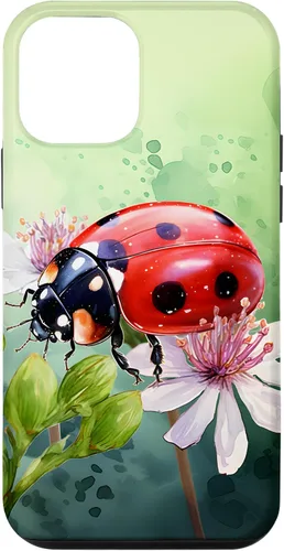 Vista 16 de Funda para iPhone 16 con diseño de mariquita en flores, color verde