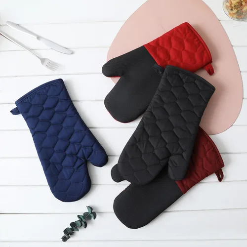 Vista 2 de Glynniss Guantes de horno resistentes al calor, 2 guantes de silicona para horno, superficies de agarre antideslizantes, guantes de cocina