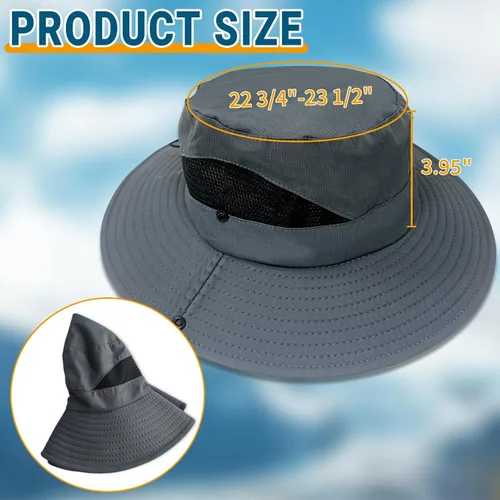 Vista 6 de NPQQUAN Sun Hats for Men Women Wide Brim UPF 50+ UV Protection Bucket Hat Gris oscuro (con malla)