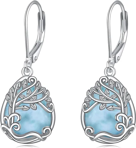 Vista 102 de Aretes colgantes con forma de lágrima de filigrana de piedra lunar de plata de ley 925 con cierre de palanca para mujer, regalos de joyería