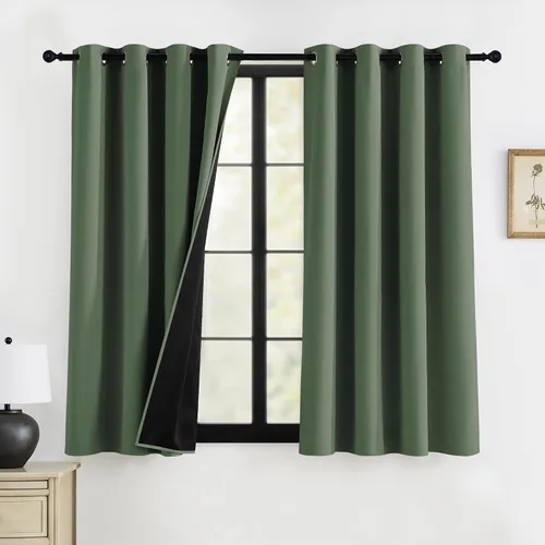 Vista 31 de RYB HOME Cortinas 100% opacas de 63 pulgadas de largo, cortinas de ventana de eficiencia energética y reducción de ruido para dormitorio, sala