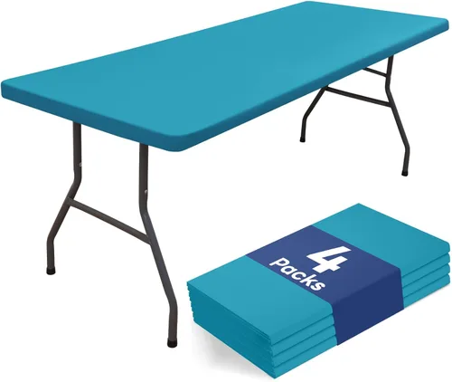 Vista 24 de homing Paquete de 4 manteles rectangulares de 4 pies, mantel ajustable de poliéster impermeable, lavable, para picnic, campamento, al aire libre