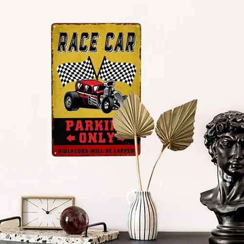 Vista 8 de Decoración de habitación de coche de carreras para niños, letrero de estacionamiento de autos de carreras, letrero de hombre, cueva, garaje