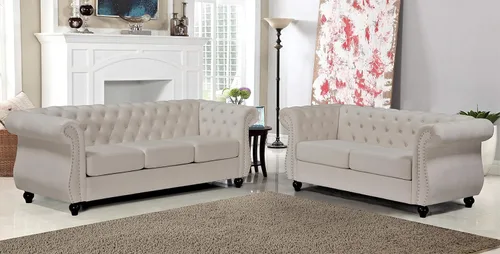 Vista 54 de Container Furniture Direct Feinstein - Sofá Chesterfield de terciopelo moderno para sala de estar con cabezas de clavos, acolchado de diamante