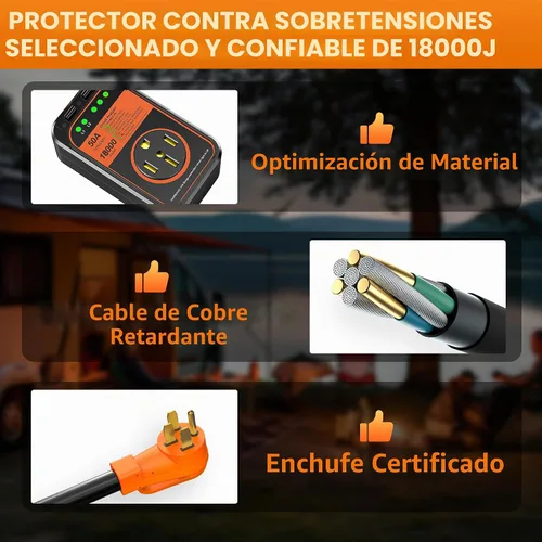 Vista 7 de MILLIONHOME Protector contra sobretensiones para autocaravana de 50 amperios, protección de voltaje, protectores de sobretensión, impermeables