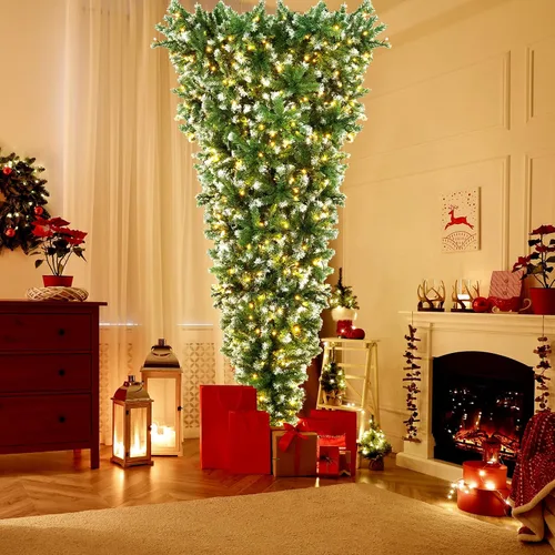 Vista 3 de BestComfort Árbol de Navidad artificial preiluminado, 7.5 pies invertido con 1100 puntas de rama, 400 luces LED, 8 modos de iluminación