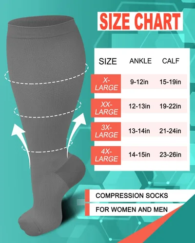 Vista 6 de Aoliks Calcetines de compresión de talla grande para pantorrillas anchas, extra grandes hasta la rodilla, calcetines de apoyo alto para mujeres
