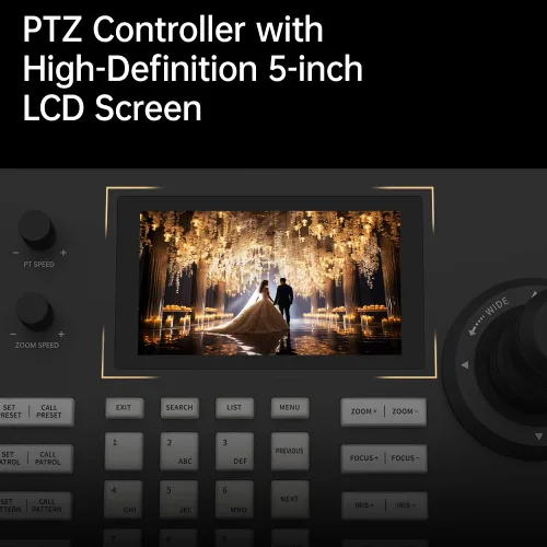 Vista 6 de Controlador PTZ Controlador de cámara POE Network 4D Joystick Decodificación H.264 H.25 Teclado con pantalla LCD de 5 pulgadas para adoración a