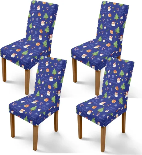 Vista 26 de Rnyleeg Juego de 1 fundas navideñas para sillas de comedor, color azul oscuro, fundas protectoras extraíbles y lavables para sillas de cocina
