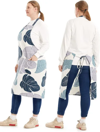 Vista 5 de Delantales de algodón y lino para hornear, talla grande, para mujer, con bolsillos, cocina