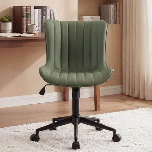 Vista 5 de Kidol & Shellder Silla de escritorio de oficina con ruedas, moderna silla giratoria de cuero sin brazos con respaldo acolchado cómodo, ergonómico