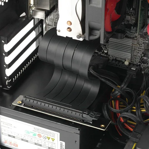 Vista 3 de Tarjeta gráfica GPU vertical de velocidad completa PCI-E 4.0 x16 Cable elevador de alta velocidad Gen4 Flexible Extensor Cable Riser Puerto