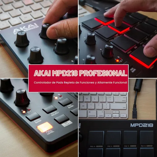 Vista 6 de AKAI Professional MPD218 - Controlador MIDI alimentado por USB con 16 almohadillas de tambor MPC, 6 perillas asignables, botones de repetición