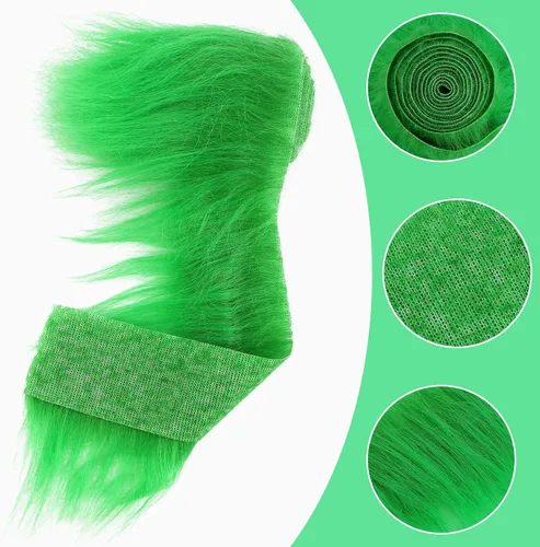 Vista 3 de Lusofie Tiras Precortadas de Tela de Piel Sintética Afelpada Lanuda 2x60 pulgadas Piel Verde Esponjosa Peluda para Manualidades para Árbol