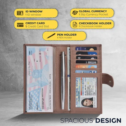 Vista 5 de Fundas de chequera para hombres y mujeres - Soporte de chequera estándar con bloqueo RFID de cuero