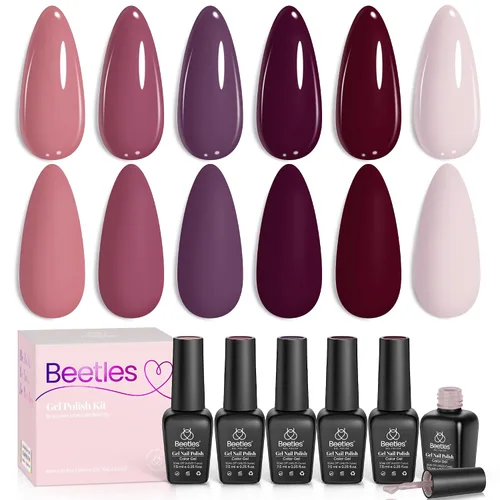 Vista 34 de beetles - Juego de esmaltes en gel color borgoña – Berry Merlot 6, ciruela, cereza, moca, rojo, otoño-invierno, morado oscuro, vino púrpura oscuro