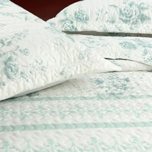 Vista 9 de MarCielo Juego de edredón de 3 piezas con estampado floral, juego de colcha ligera (tinta floral, King)