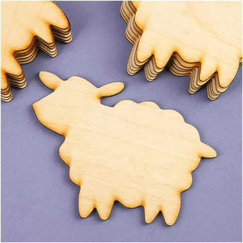 Vista 8 de Grupo de 24 recortes de madera sin terminar para actividades artesanales y decoración