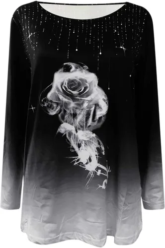 Vista 4 de Blusa con estampado de cuello Redondo para mujer, camiseta de manga larga, sudadera holgada, túnica sin mangas Y2K Moda