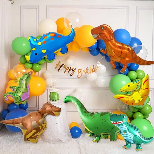Vista 4 de 7 globos de aluminio de dinosaurio, decoraciones de cumpleaños de dinosaurio de 46 pulgadas, globos grandes de Mylar de dinosaurio de helio