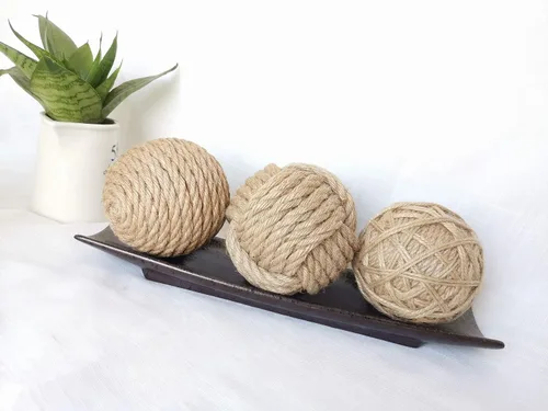 Vista 3 de Elkpruu Orbs - 3 bolas decorativas grandes, hechas a mano de yute para centros de mesa de comedor, decoraciones de bolas para cuencos, bandejas