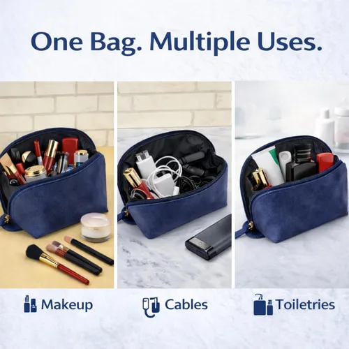 Vista 3 de Estuche de cuero para cosméticos, bolsa de maquillaje de viaje, bolsa de aseo de cuero, bolsa de maquillaje de lujo, bolsa de cosméticos de cuero