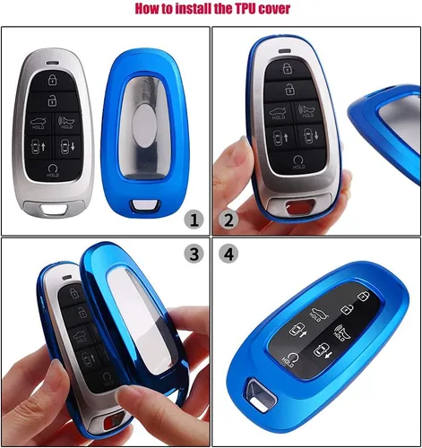 Vista 3 de Horande Funda para llavero de TPU para Hyundai Sonata Santa fe 2022 Tucson sin llave (azul)