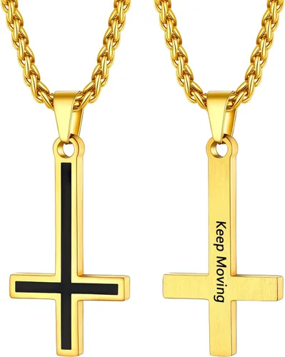 Vista 19 de PROSTEEL Inverted Cross/Leviathan Cross Pendant Necklace for Men Women Negro