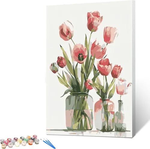 Vista 14 de Ginkko Kit de pintura por números para adultos, principiantes y niños de 8 a 12 años con marco de madera, fácil acrílico sobre lienzo de 8 x 12