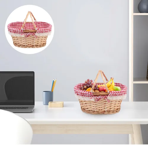 Vista 4 de HANABASS Cesta de picnic ovalada de mimbre tejida con asas dobles para recolección de huevos, dulces, compras, acampar al aire libre, almacenamiento