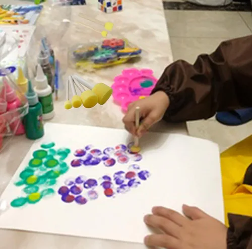 Vista 7 de Juego de 20 brochas redondas de esponjas, 4 tamaños, herramientas de pintura para niños