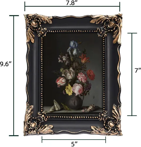 Vista 4 de Saysmile Marco de fotos vintage de 5 x 7 pulgadas con diseño de flores en relieve, marco adornado negro para fotos de 5 x 7, marcos antiguos