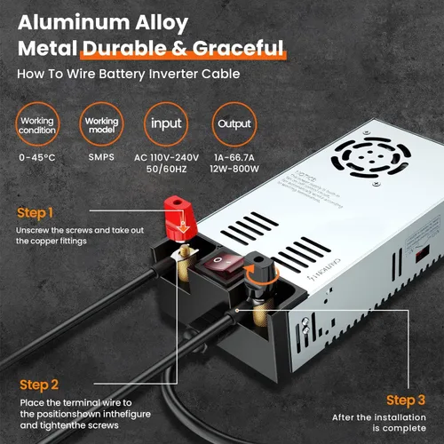 Vista 2 de Denfix Convertidor actualizado de 110 V a 12 V, nueva versión con interruptor de encendido/apagado, fuente de alimentación de CA a CC máx. 50 A 600 W