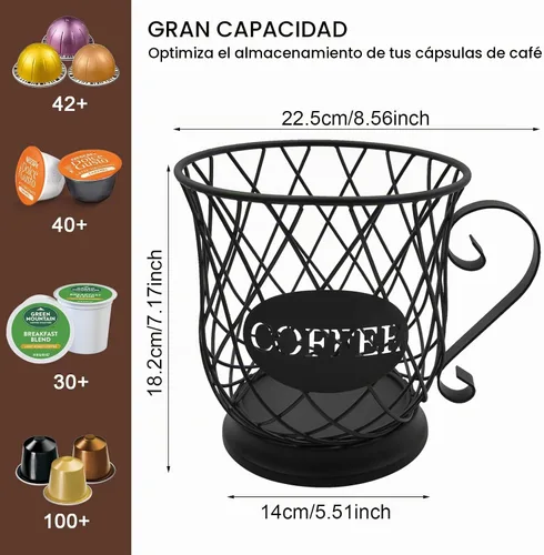 Vista 4 de Cesta de almacenamiento de cápsulas de café, organizador de gran Negro