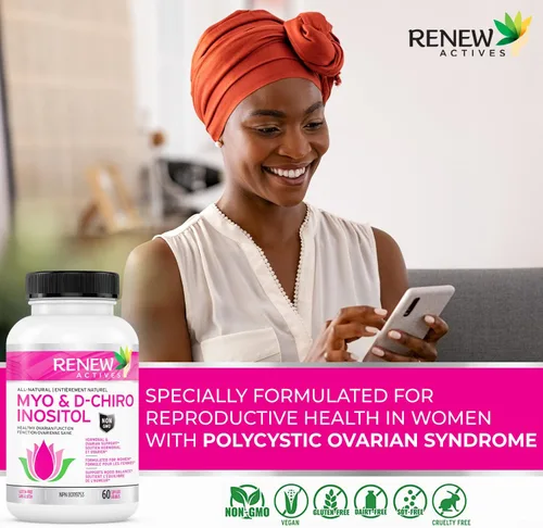Vista 9 de Renew Actives Myo-inositol y D-Chiro Inositol - Promueve la función ovárica equilibrada, regula el ciclo menstrual, la armonía hormonal y la salud