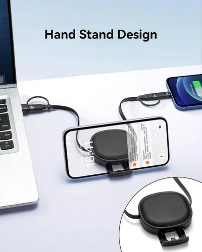 Vista 6 de Cable de carga múltiple, paquete de 2 cables de carga Lightning 5 en 1 retráctiles de 60 W, USB C a USB C, carga rápida, múltiples cables USBC