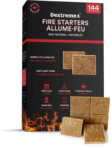 Vista 8 de Dextreme Paquete de 144/48 cubos de iniciación de fuego naturales para fogatas, carbón, barbacoa, parrilla, chimenea, estufas de leña, ahumadores
