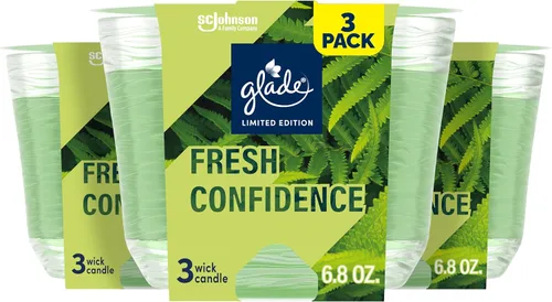 Vista 8 de Glade Vela de 3 mechas, edición limitada Cool Coco, fragancia infundida con aceites esenciales, 6.8 onzas