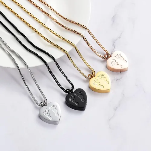 Vista 7 de XSMZB Always In My Heart - Collar con colgante de urna de recuerdo de cenizas con pies de bebé, urna de cremación, joyería conmemorativa