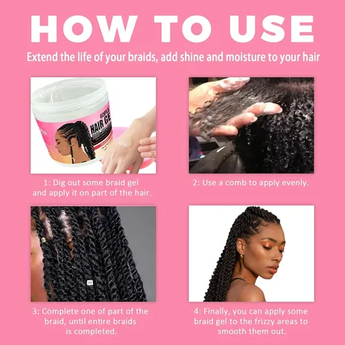Vista 6 de 13.4oz de trenzado para trenzas, locs, trenzas, sin escamas, gel de trenzado de alta fijación y control de bordes de alto brillo, gel para locs