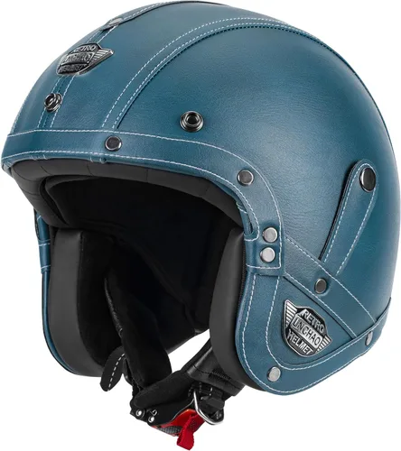 Vista 4 de Casco de cuero hecho a mano con cara abierta 3/4, estilo retro, vintage, aprobado por DOT, medio casco para adultos, para hombres y mujeres