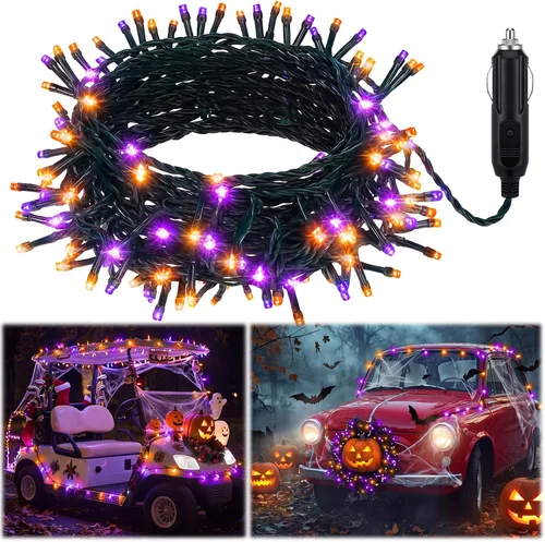 Vista 16 de Aurelema Guirnalda de luces LED de Navidad de 12 V, 33 pies, 100 luces LED para coche, decoraciones para carrito de golf, cadena de luz amarilla