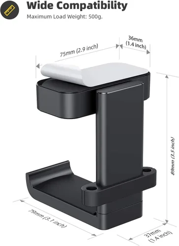 Vista 5 de Lamicall Soporte para auriculares, soporte adhesivo para auriculares, soporte para auriculares debajo del escritorio, soporte de gancho adhesivo