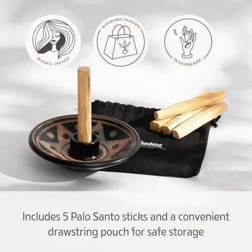 Vista 7 de Luna Sundara Auténtico soporte para palitos de Palo Santo de cerámica de Perú y soporte para incienso, incluye 5 palitos de Palo Santo hechos a mano