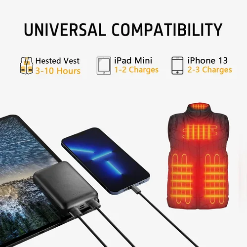 Vista 5 de Chaleco calefactable, batería externa de 10000 mAh para chaqueta calefactable, chaleco eléctrico, sudaderas con capucha para hombre y mujer