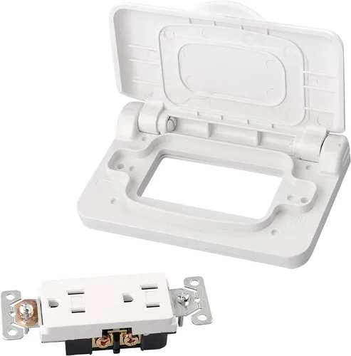 Vista 6 de RVGUARD Cubierta de receptáculo resistente a la intemperie con muelle para RV en negro (incluye receptáculo)