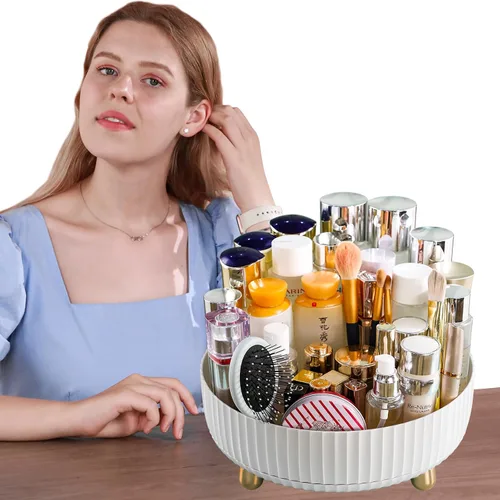 Vista 7 de funest Organizador de perfumes de maquillaje, rotación de 360 grados, Lazy Susan, estuche de almacenamiento de lociones para cosméticos, bandeja