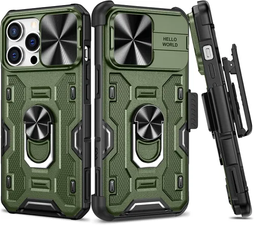 Vista 18 de VEGO Funda para iPhone 13 Pro Max/iPhone 12 Pro Max con soporte, cubierta deslizante para cámara y funda con clip para cinturón, funda protectora